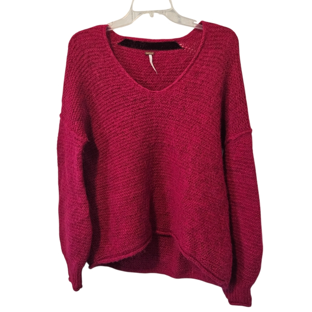Free People All Mine Jumper Alpaca Sweater V-Neck Pullover Red‎ Oversized Sz S